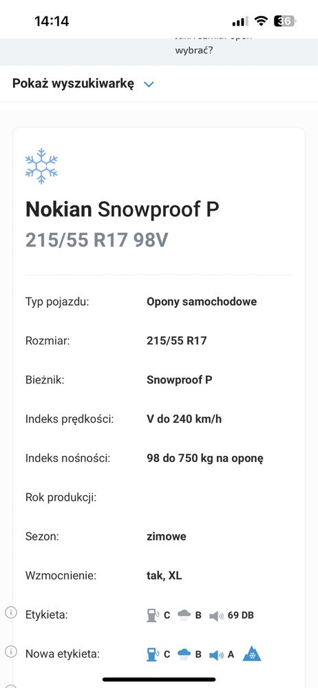 Nokian WR Snowproof P 215/55/17 98V XL