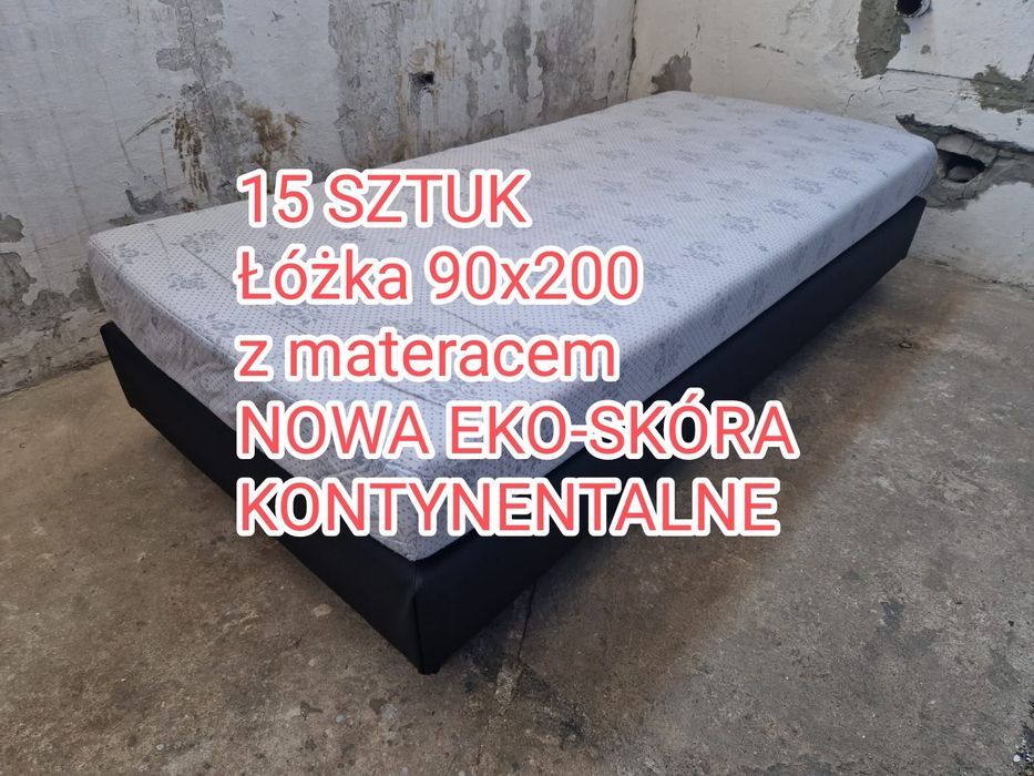 Łóżka Łóżko 90x200 hotelowe pracownicze z materacem eko-skóra