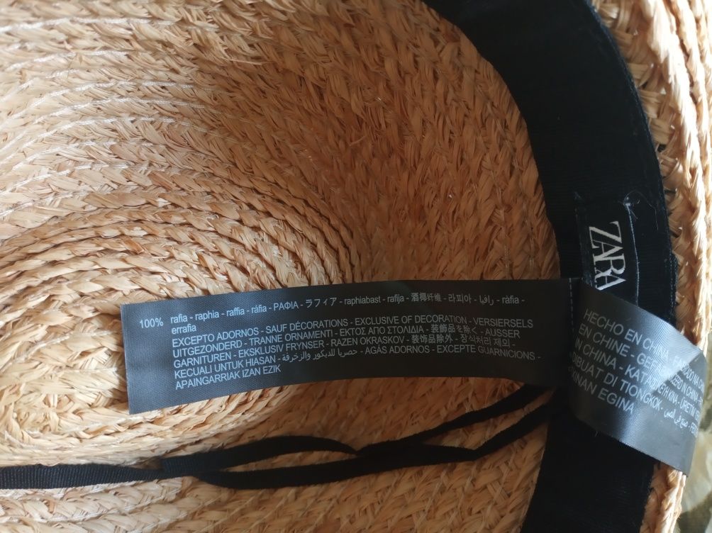 Kapelusz damski ZARA rafia rozm. S 56 cm z regulacją nowy