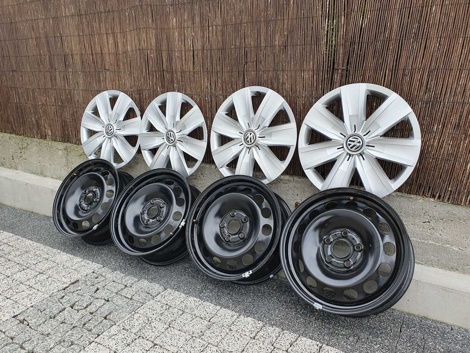 4x Oryginalne felgi stalowe 16-stki VW 5x112 z kołpakami VW