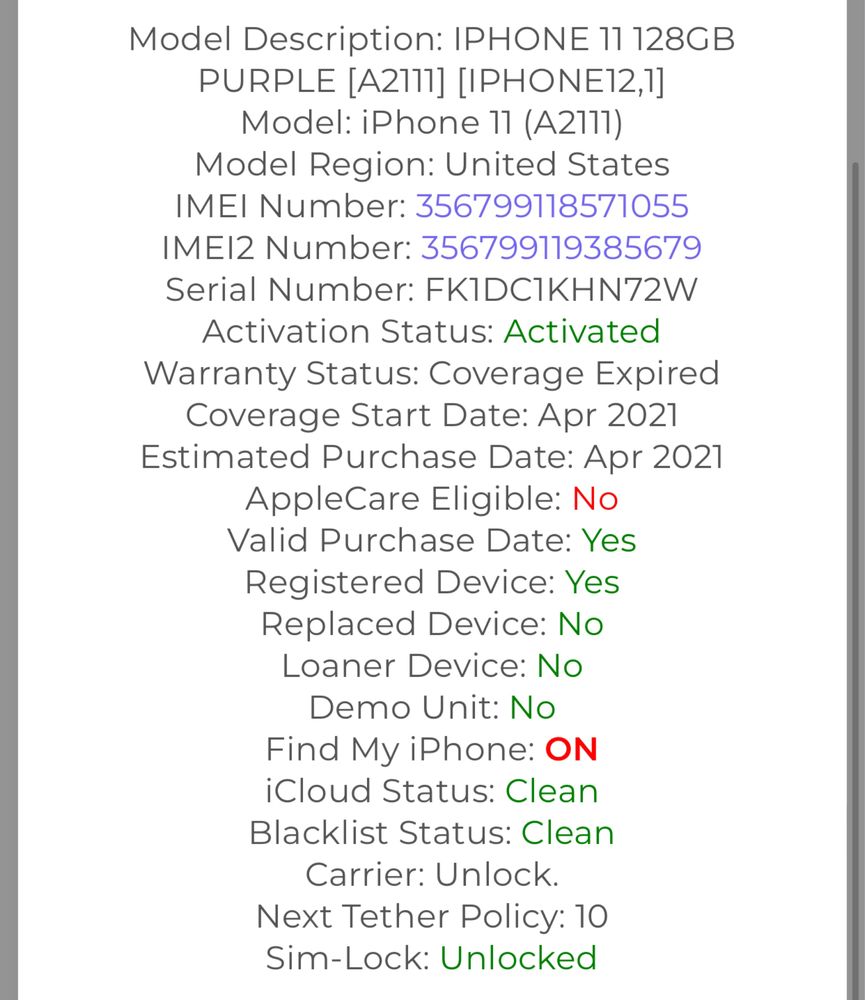 Iphone 11 Purple 128gb код пароль