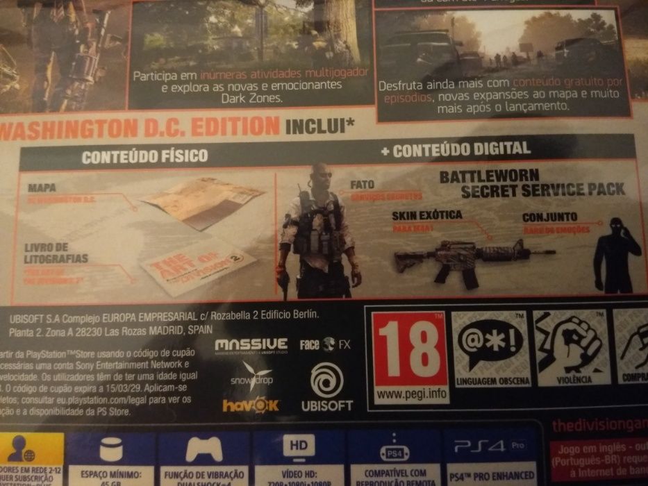PS4 THE DIVISION2 Washington DC Edition Novo C/Selo Igac