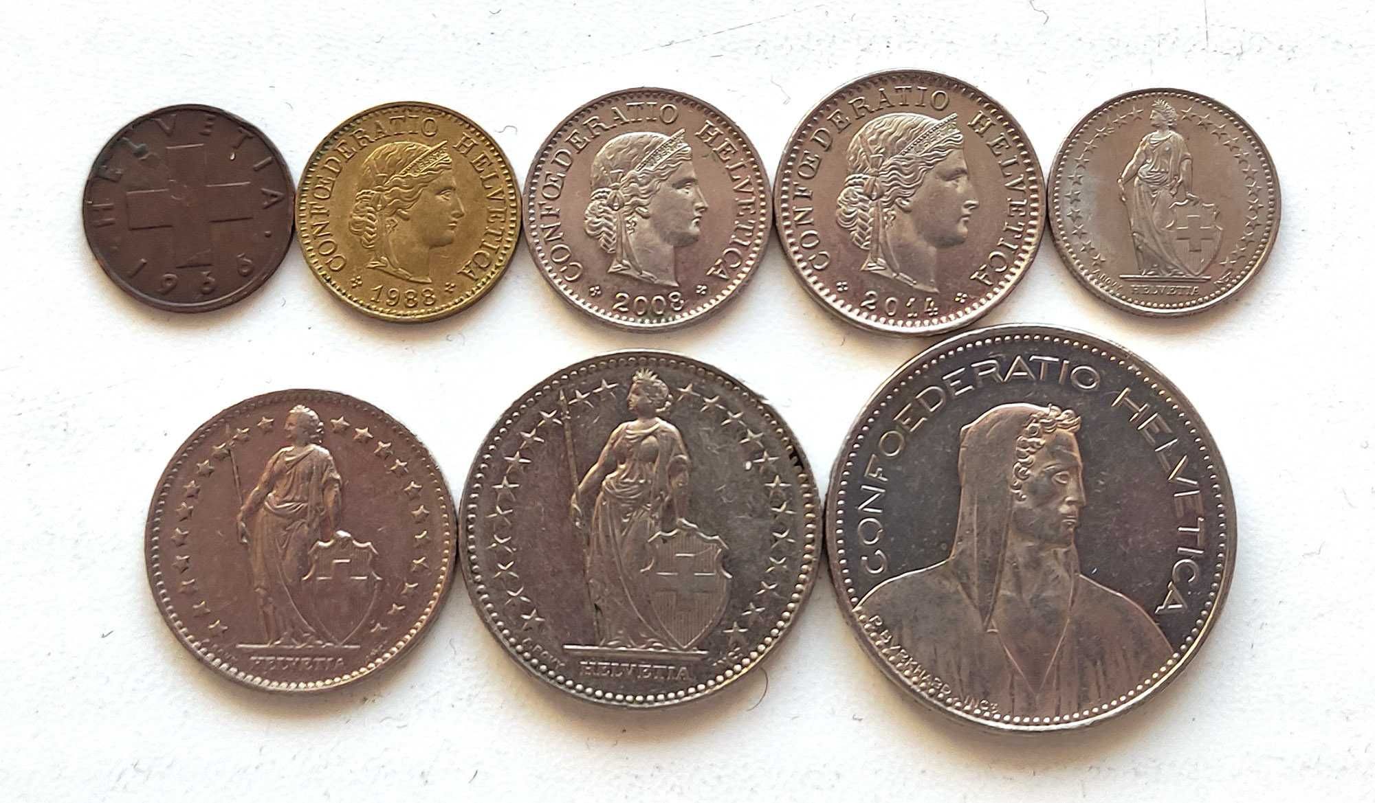 Набор монет Швейцарии (раппены, франки), 8 шт