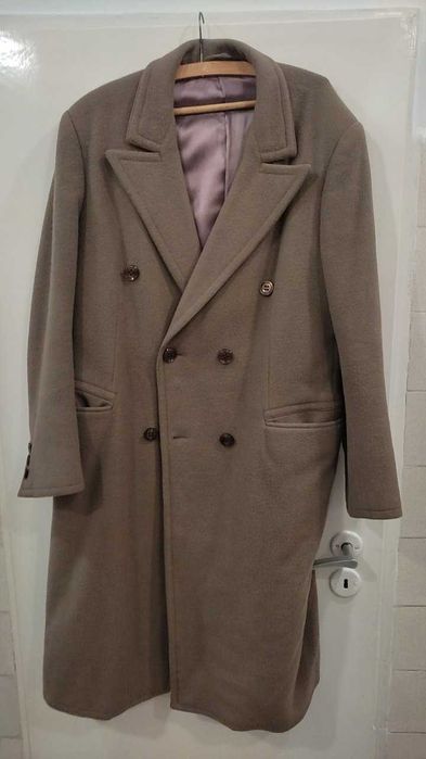 Płaszcz beżowy męski długi 110, w klatce 110, stan bdb