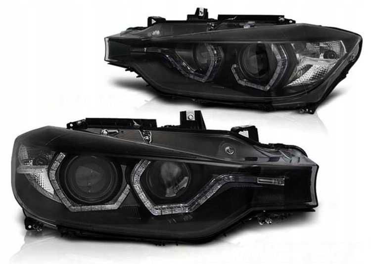 Lampy przednie przód BMW F30 11-15 H7 LED BAR RINGI 3D DRL Black NOWE