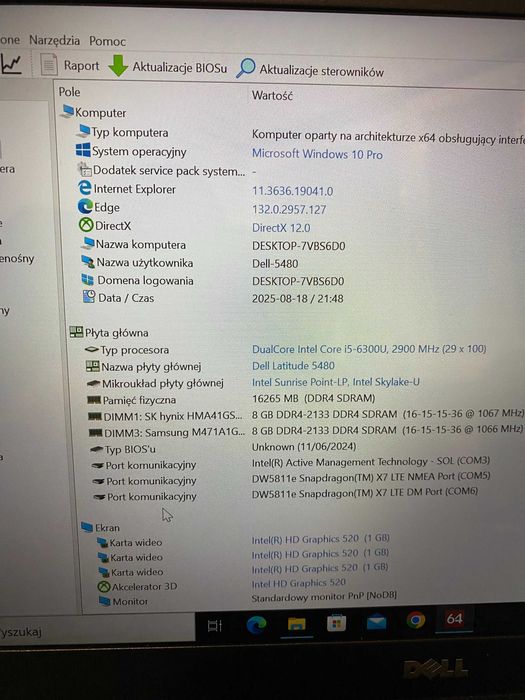 Laptop Dell 5480 Dotyk | 16 Gb | Dysk M2 512 Gb | LTE/4G | Idealny !!!