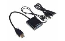 Adaptador c/fio som e usb HDMI para VGA (Novo)