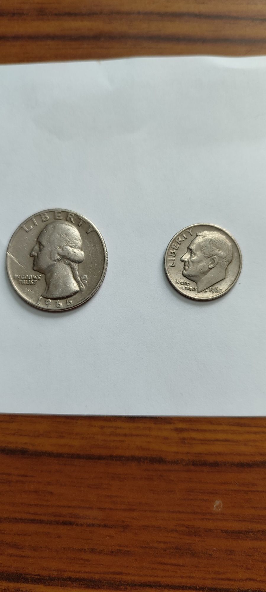 Монети США one dime 1967,quater dollar 1966