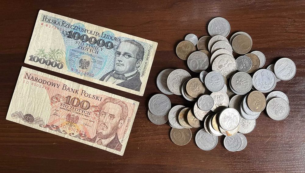 PRL Banknoty i monety obiegowe MIX 100000 złotych Zestaw
