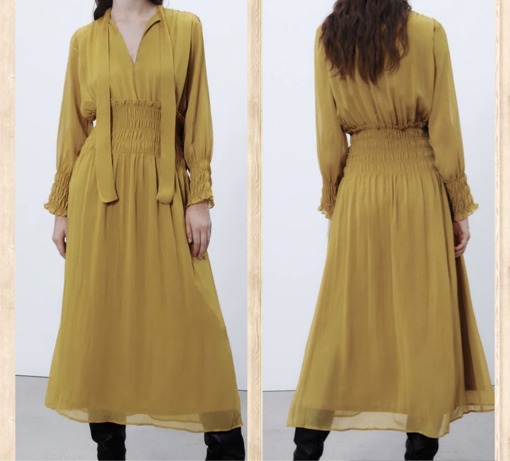 Vestido zara plissado amarelo mostarda S