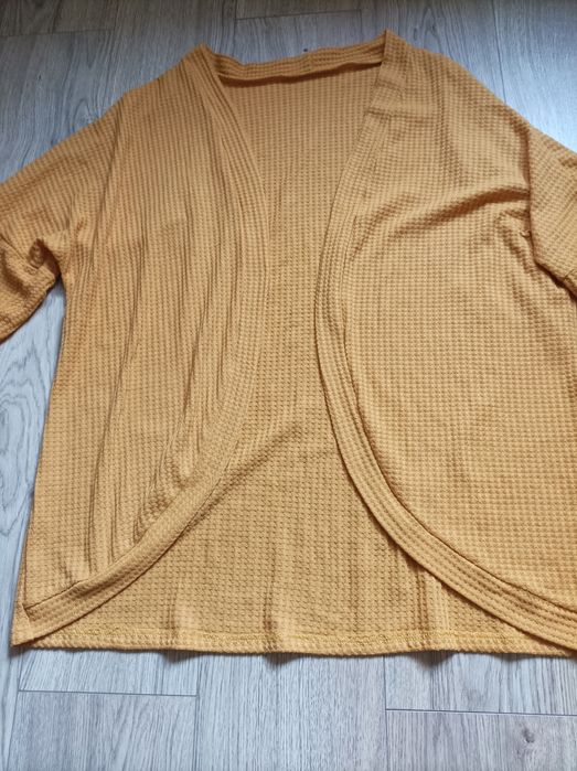 Kardigan, sweter dziergany, musztardowy, pomarańczowy, oversize, uniwe