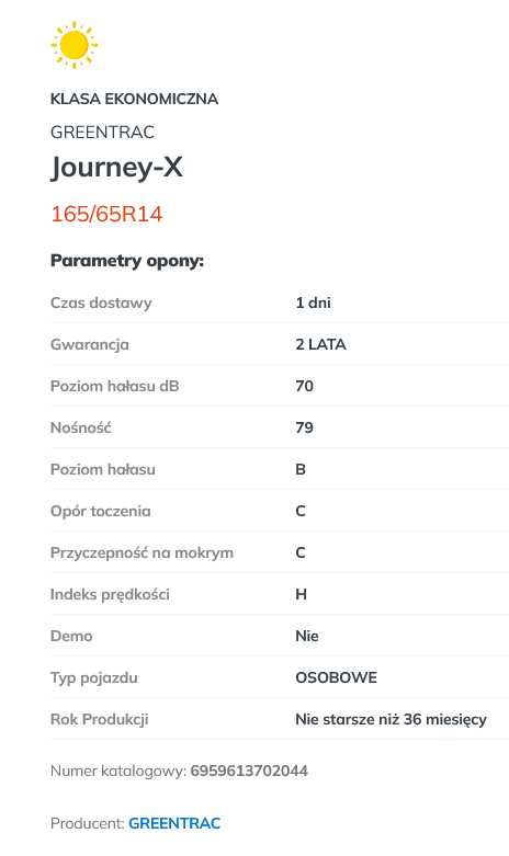4x 165/65R14 opony Letnie GREENTRAC Journey-X  79H Promocja !!!