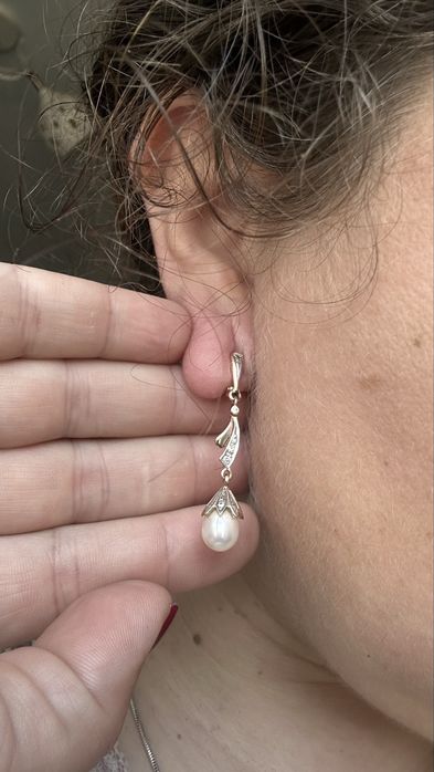 Серьги золотые с жемчугом 585, вес 4,99 грамм сережки