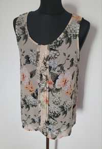 Nowa przepiękna szyfonowa bluzka damska bez rękawów w kwiatowy wzór