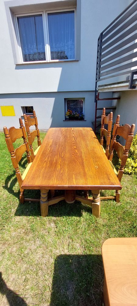 Dębowy drewniany zestaw stół i krzesła