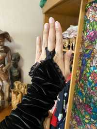 Минетки, оперные, длинные, бархатные перчатки на один палец