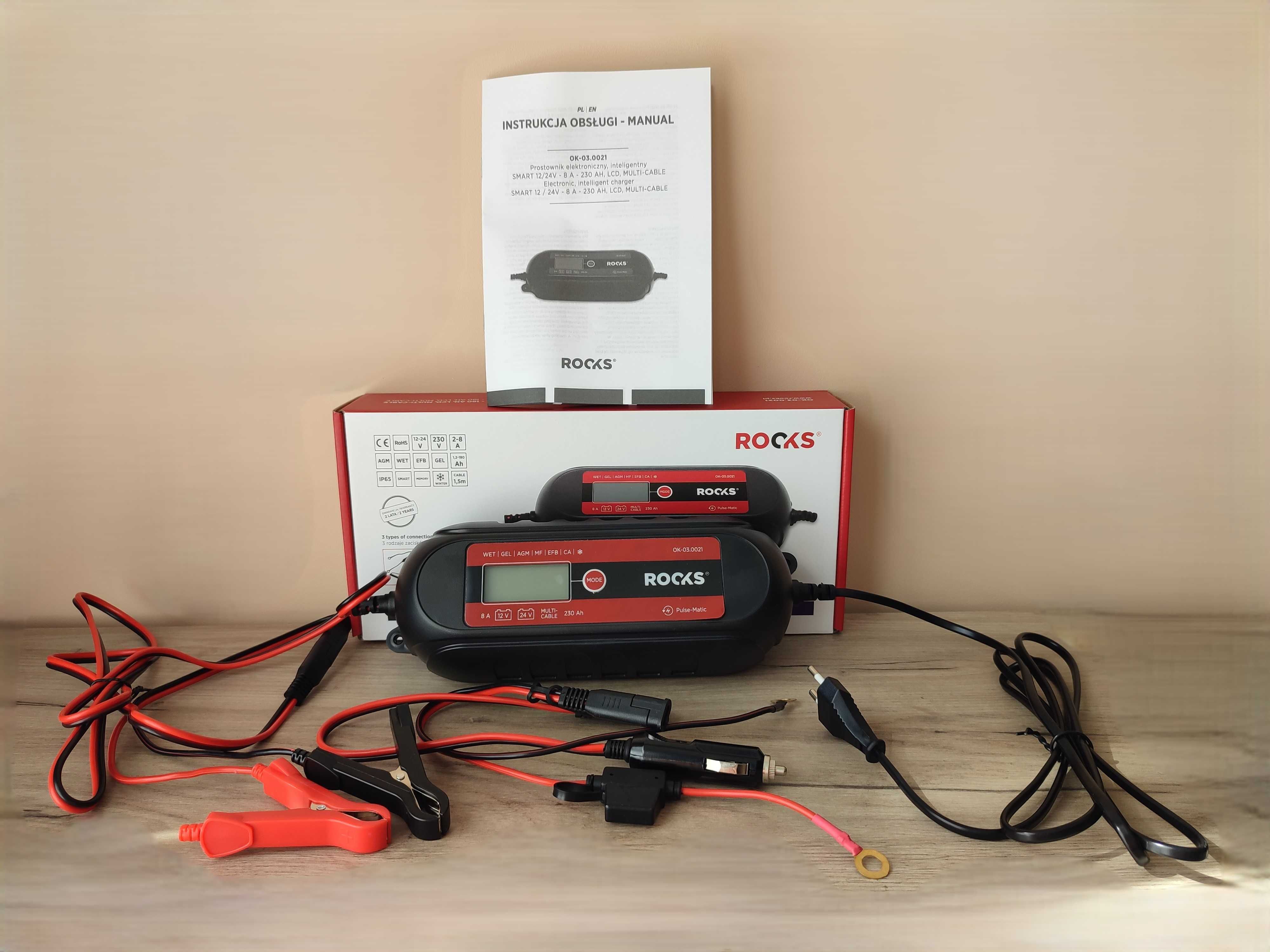 Prostownik elektroniczny, inteligentny smart 12v 24v- 8a - 230 ah, lcd