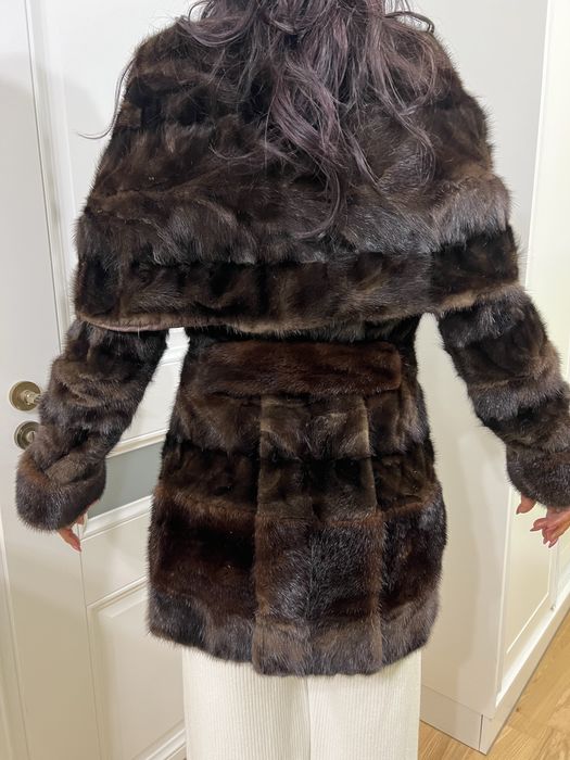 Futro z norek ciemny brąz z etolą r. S
