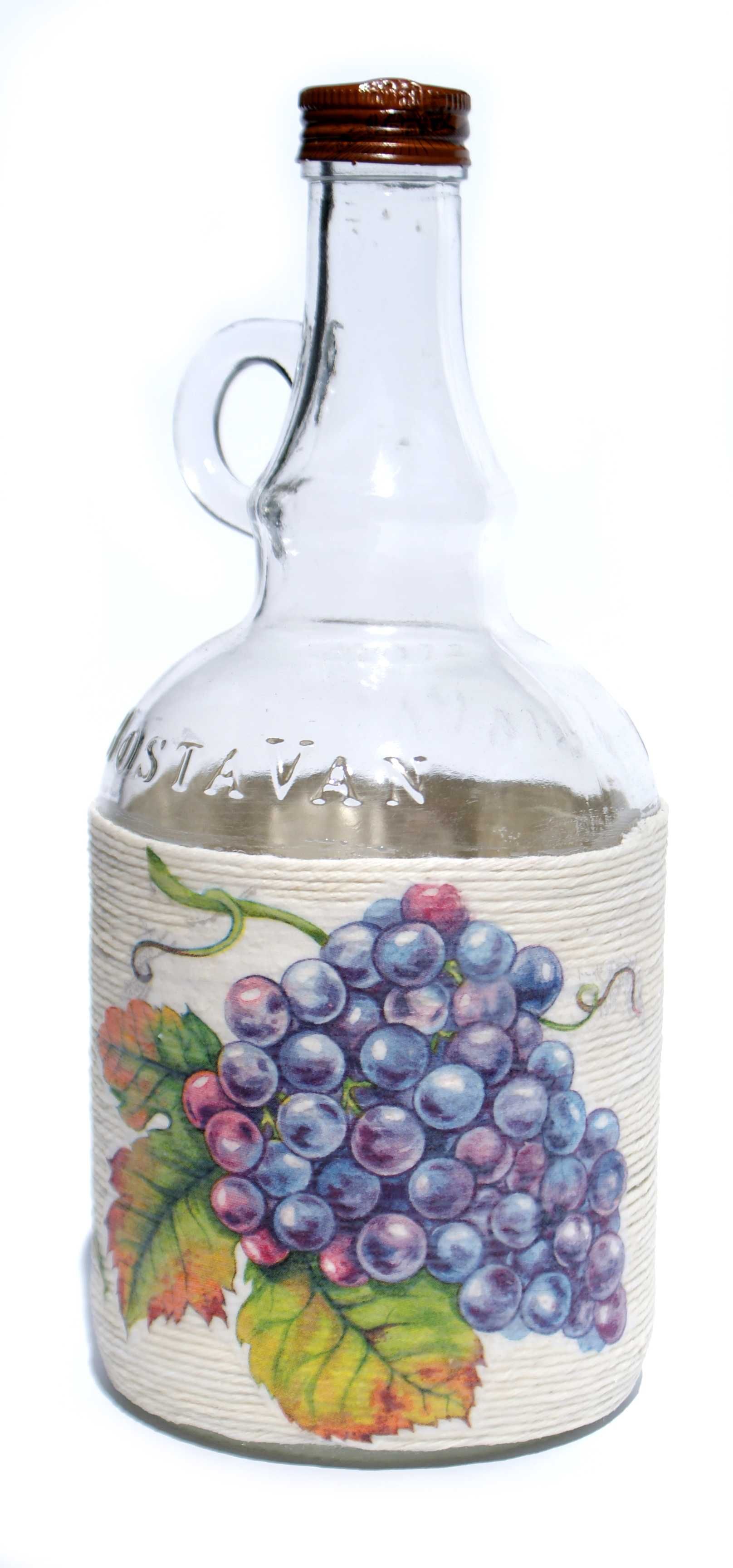 Butelka ozdobna na wino napoje karafka decoupage ciemne winogrona