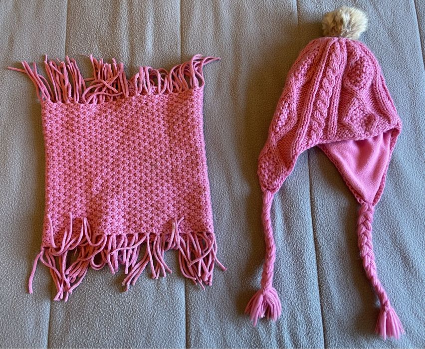 Conjunto de gorro e cachecol tubular - H&M - rosa - tamanho 110/128