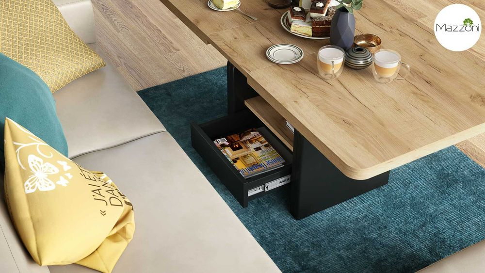 LEXUS Dąb Craft Złoty/Czarny- ŁAWA rozkładana podnoszona ŁAWOSTÓŁ STÓŁ