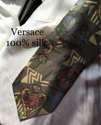 Khaki krawat jedwabny męski vintage versace unikat medaliony 90s