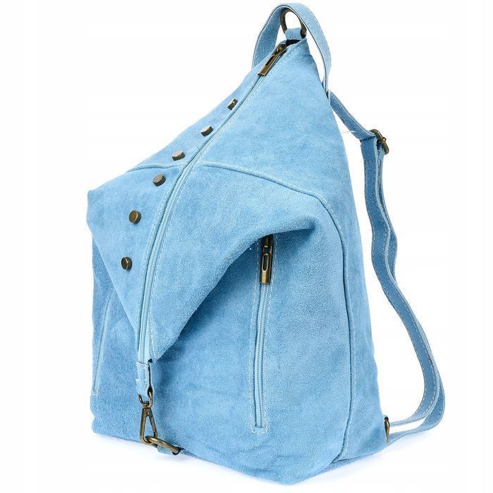 Włoski Stylowy Plecak Damski Skórzany Zamsz A4 W14 turkusowy stylowy