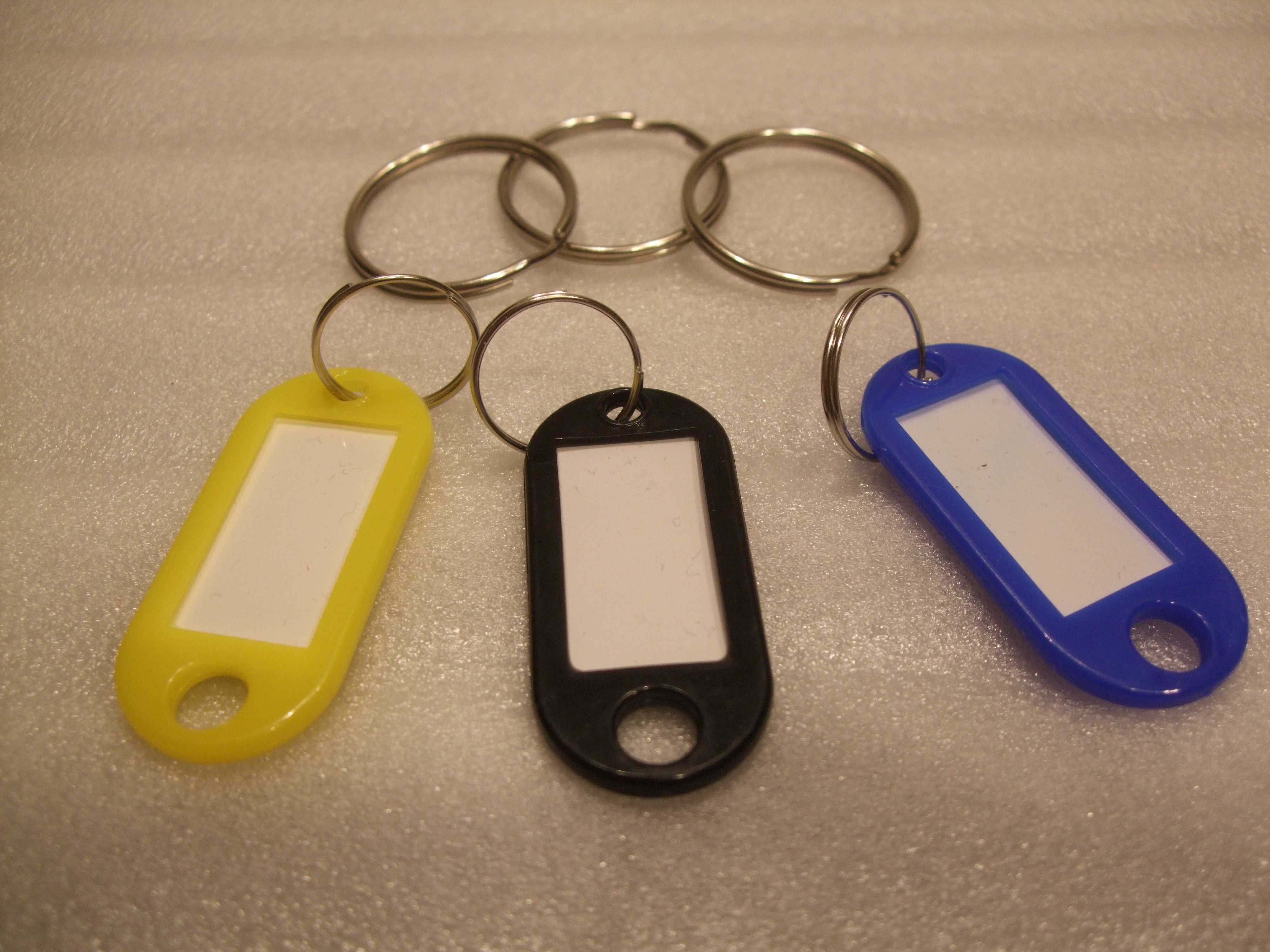 3 x zawieszka, brelok ID do kluczy z opisem + 3 x kółko do kluczy 30mm