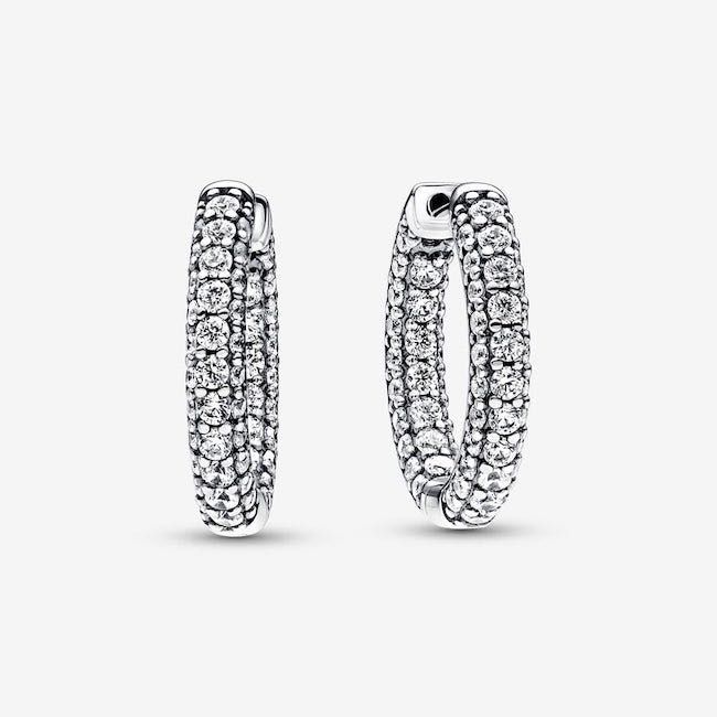 Brincos Argolas Timeless Pavé Pandora em Prata de Lei 925 Novos