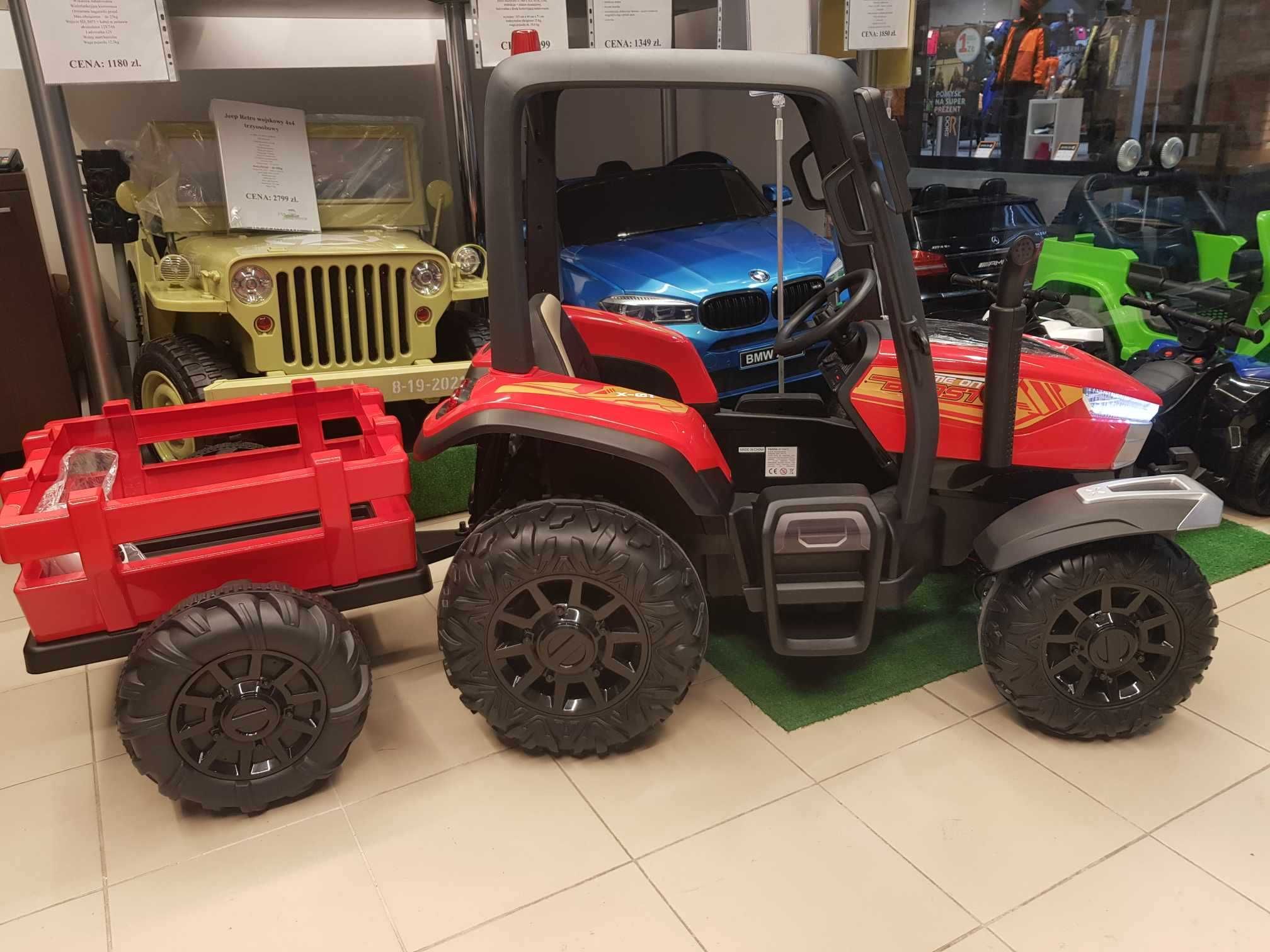 Duży traktor 4x45W z przyczepką auto autko pojazd samochód akumulator