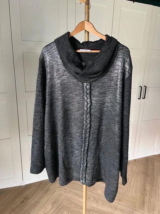 Czarny szary sweter ze srebrną nitką rozmiar 50 52 marki Ulla Popken