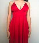 Vestido de Cetim Comprido/Longo Vermelho Decote em V/Bico