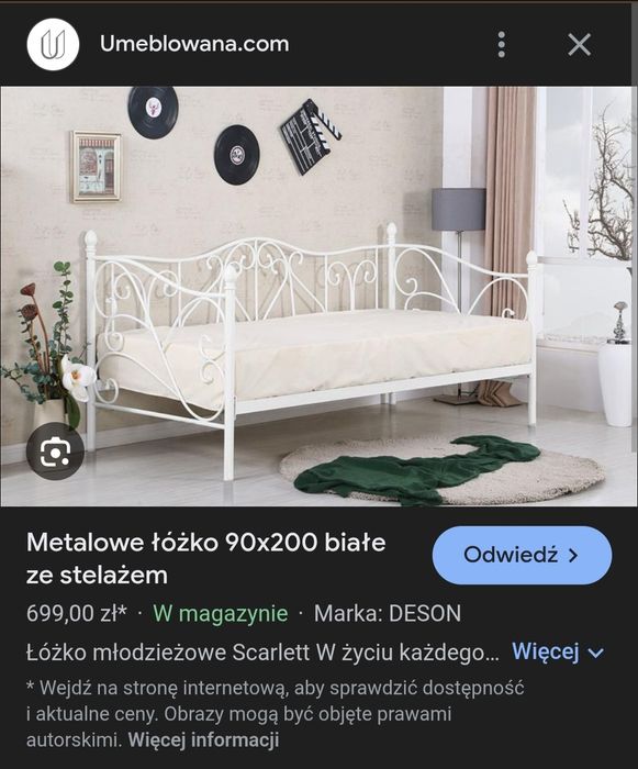 Sprzedam łóżko metalowe białe 90x200 młodzieżowe łóżeczko