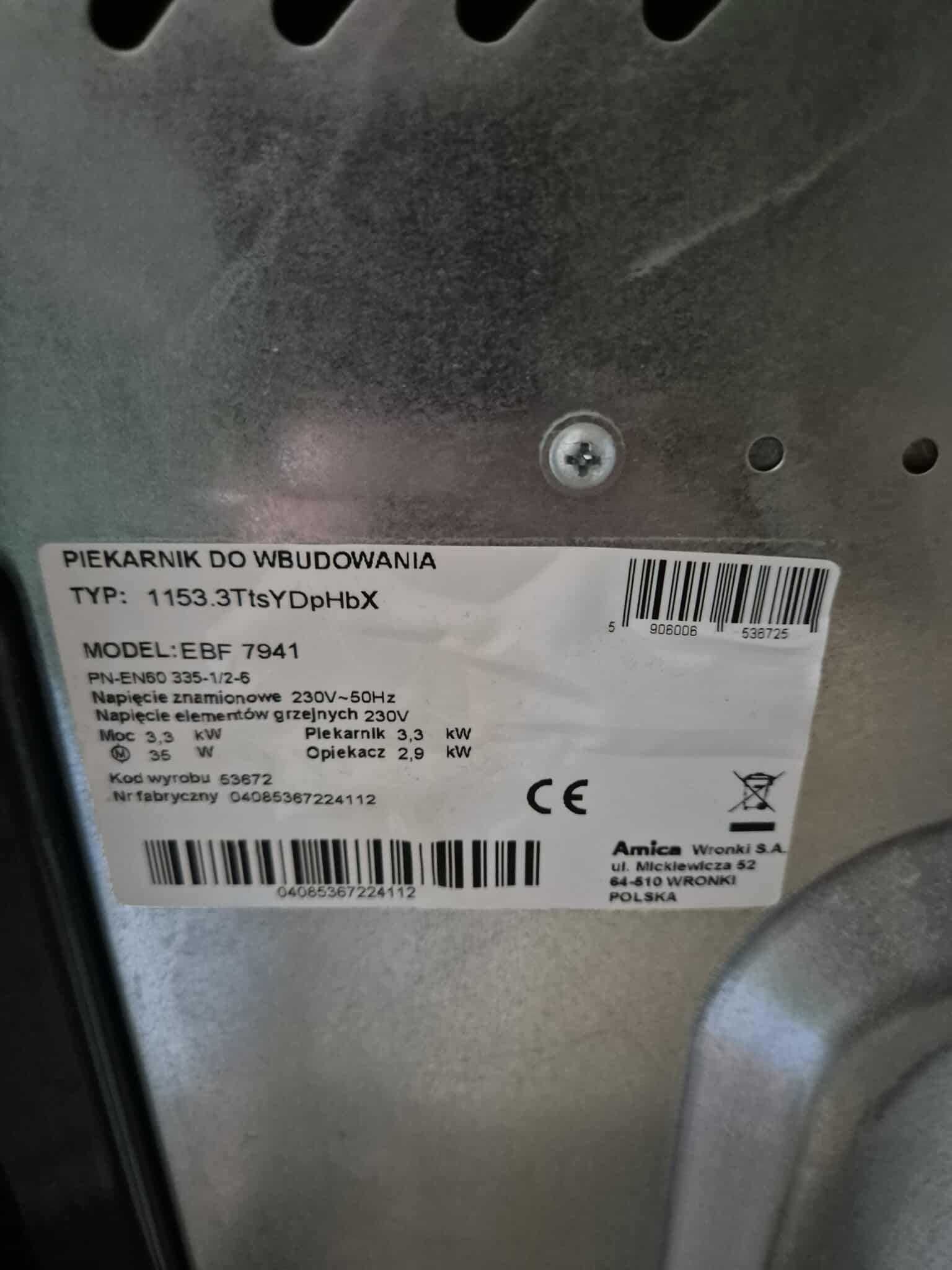 Piekarnik Amica do zabudowy EBF 7941