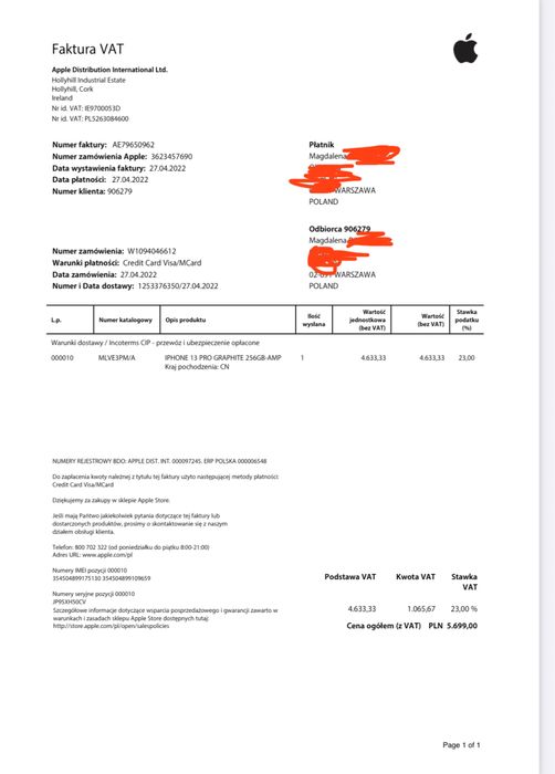 Iphone 13 Pro Graphite 256G. Pierwszy i jedyny właściciel