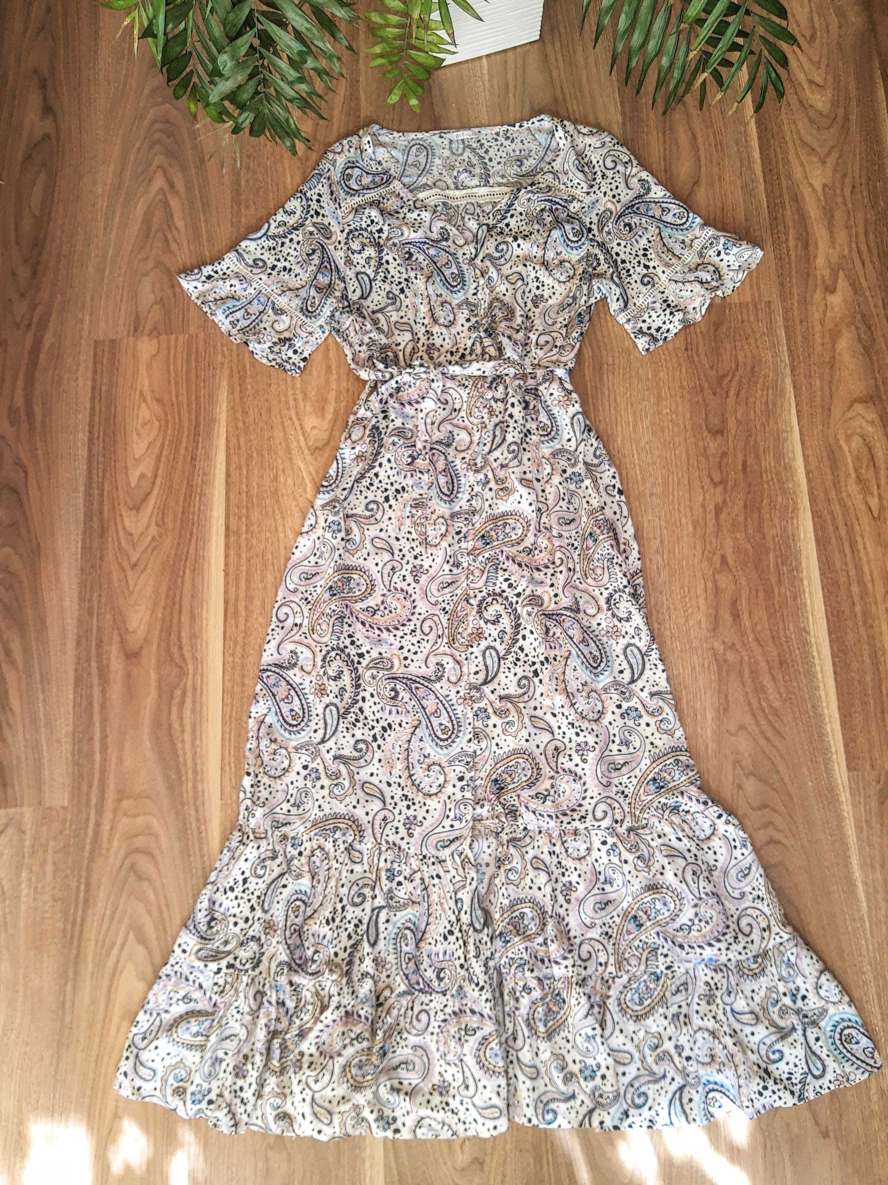 Długa sukienka 100% wiskoza rozpinana z paskiem paisley