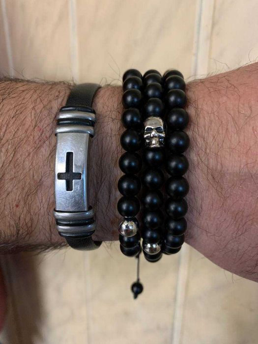 Мужские стильные Четки Браслет Бусы Лава Шунгит череп