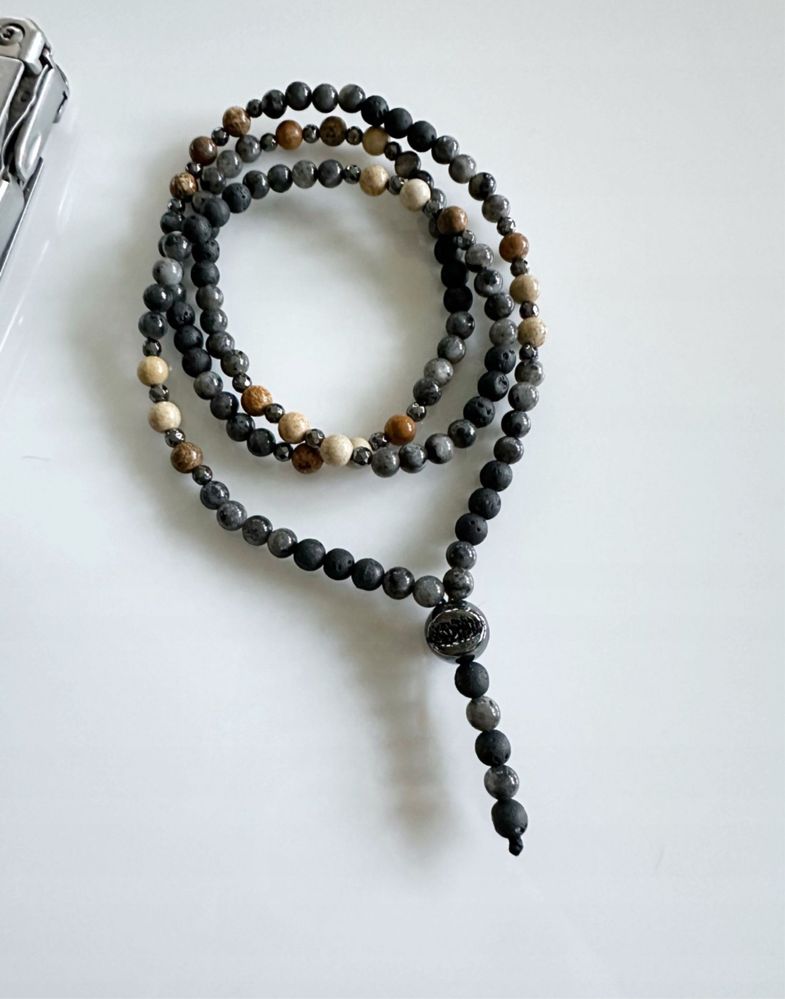 Naszyjnik męski handmade lawa wulkaniczna labradoryt jaspis hematyt
