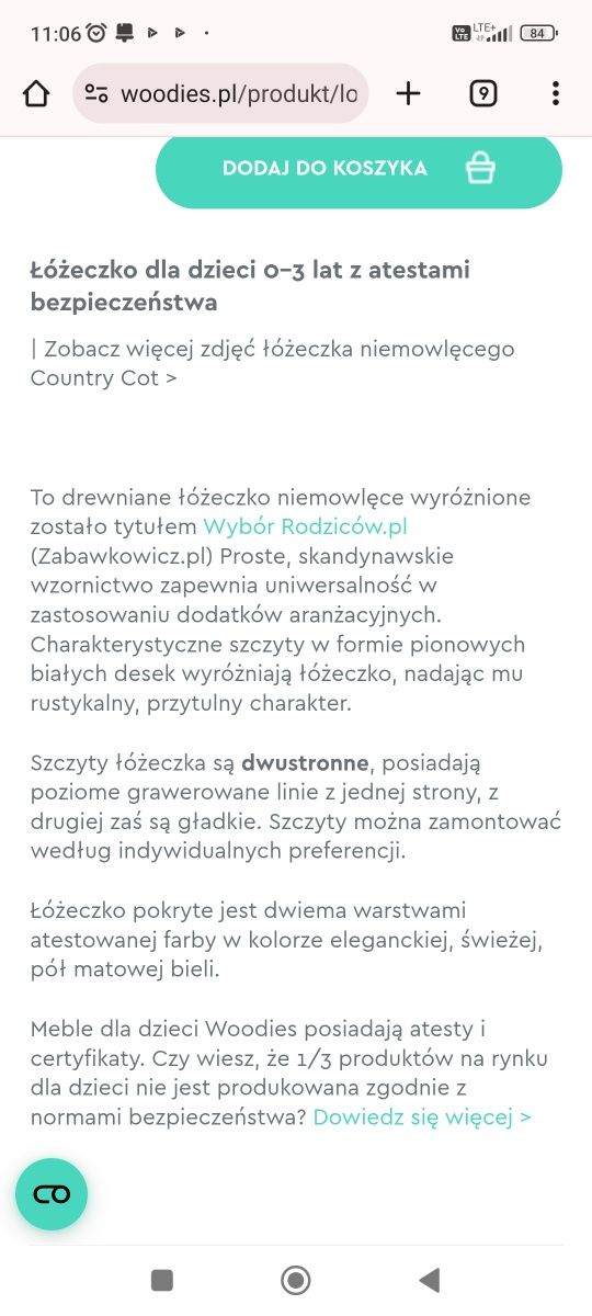 Łozeczko Woodies 120x60 +materac