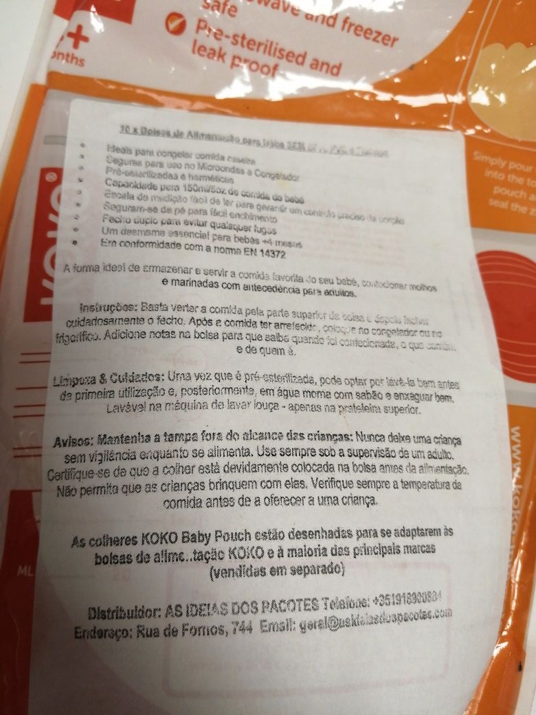 Bolsas pacotes alimentação reutilizáveis para bebé 150 ml