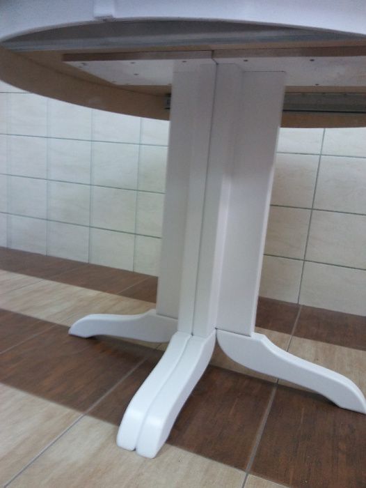 Stół rozkładany okrągły fi 110 + 3 wkładki 45 cm biały na jednej nodze