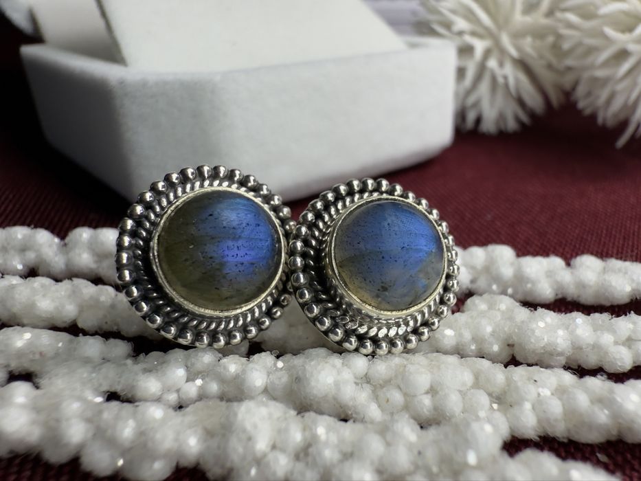 Срібні пусети 925-ї проби з натуральними лабрадоритами