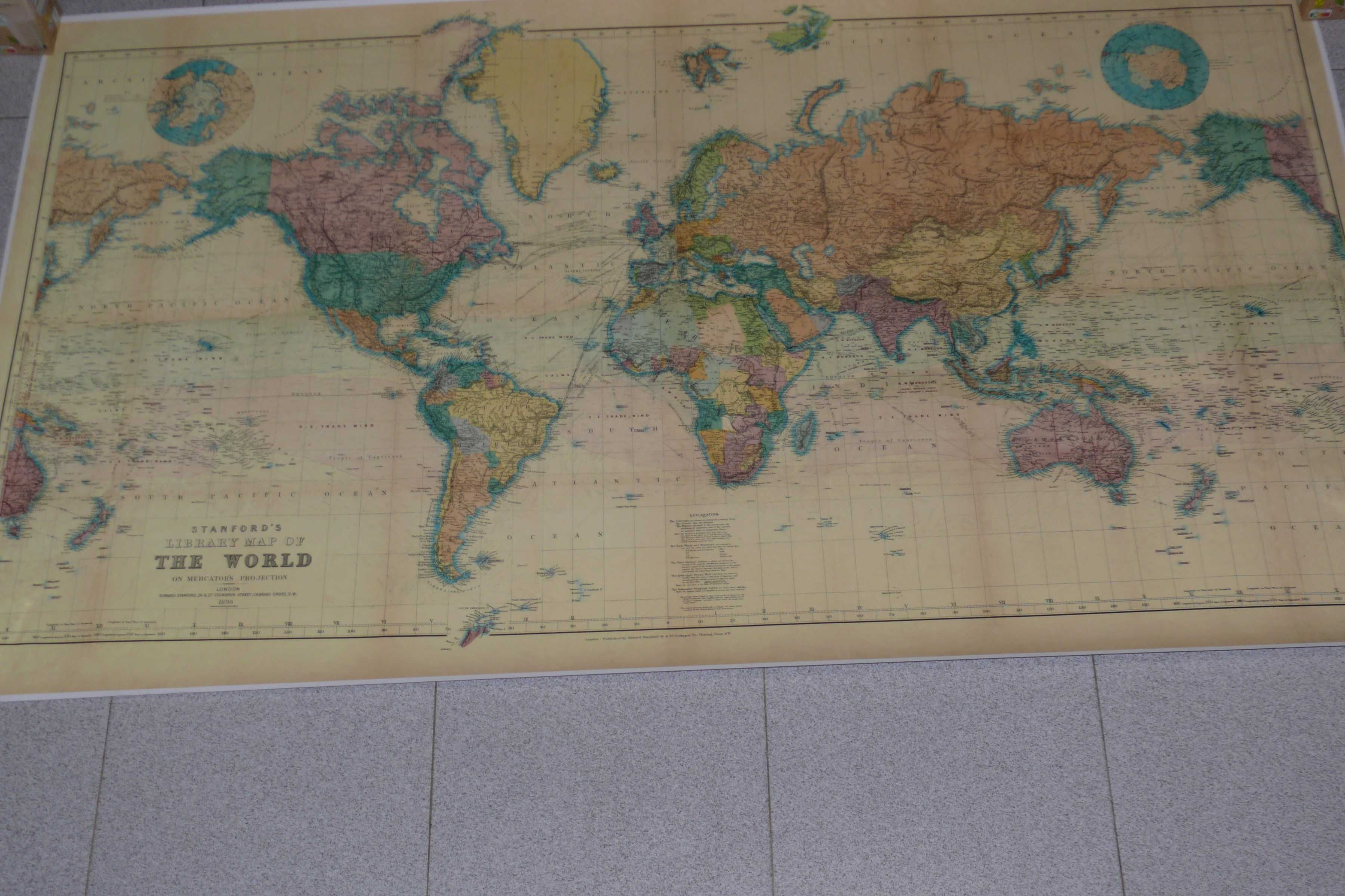 Mapa Mundo, Atlas de Stanford do ano de 1898, projeção Mercador