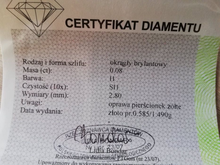 Złoty Pierścionek z Diamentem APART pr 585, roz14. Certyfikat.