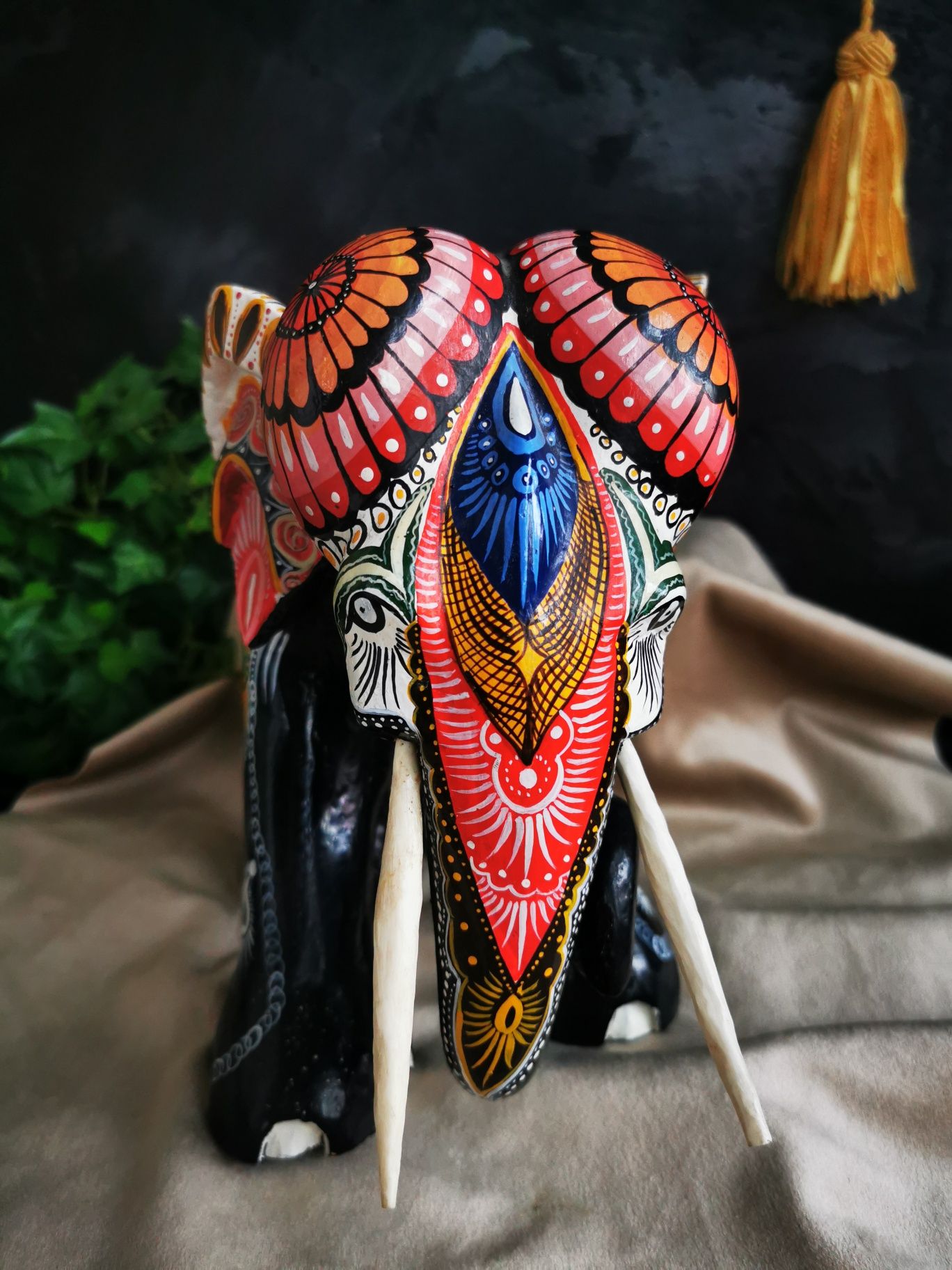 Drewniany słoń, rękodzieło, ręcznie malowany, Sri Lanka UNIKAT