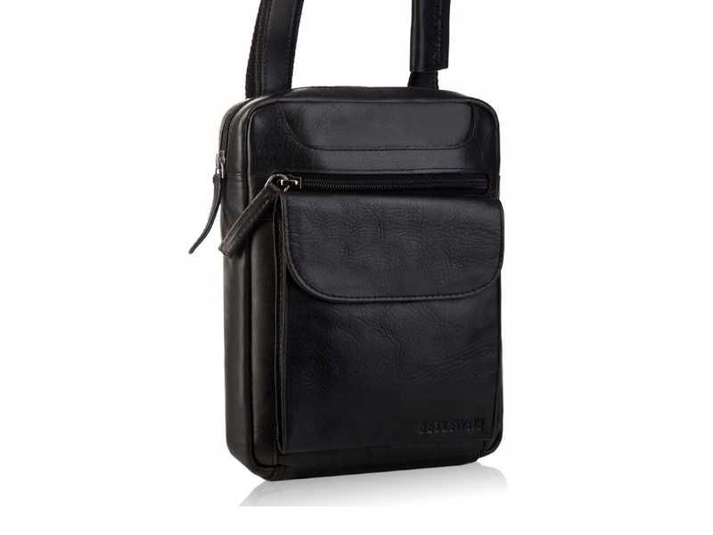 Betlewski torba męska listonoszka ze skóry naturalnej czarna elegancka