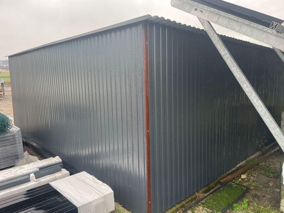 Garaż na dwa auta blaszany blaszak 6x5m grafit stan bdb