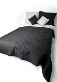 Narzuta na łóżko, 220x240cm, dwustronna, pikowana, siwy/czarny