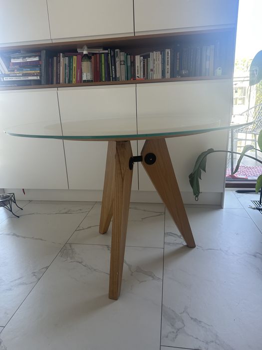 Stol drewniany dwa blaty, szklany blat
