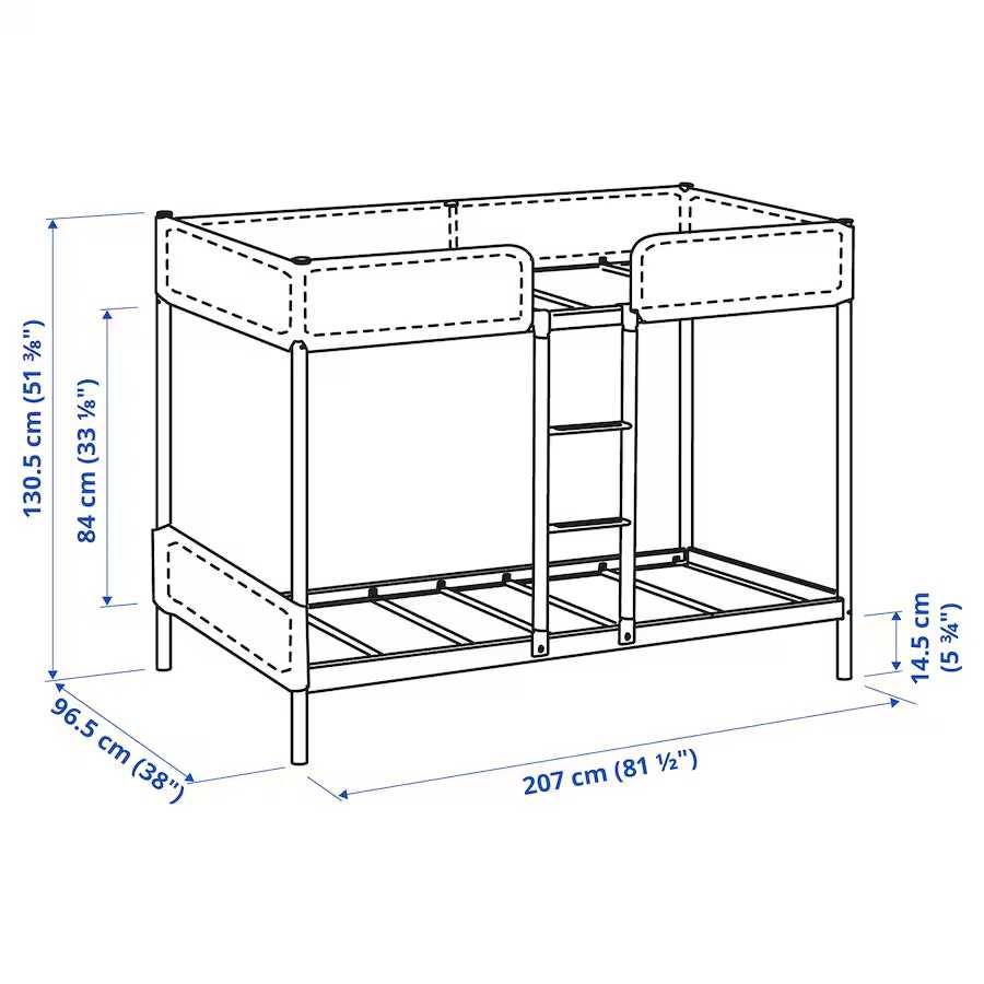 IKEA TUFFING Rama łóżka piętrowego, ciemnoszary, 90x200 cm